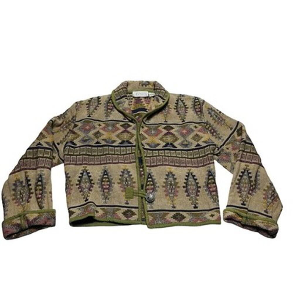 Vintage Womens Casual Corner Tapestry Jacket Boho Cotton Medium Heavyweight 90s